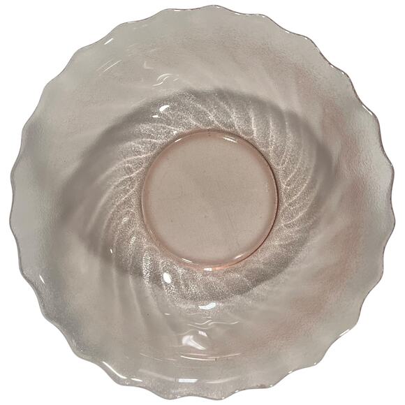 Glcoloc Vintage Pink Frosted Glass Swirl Ruffled Bowl 7 Inch Serving - Picture 1 of 12